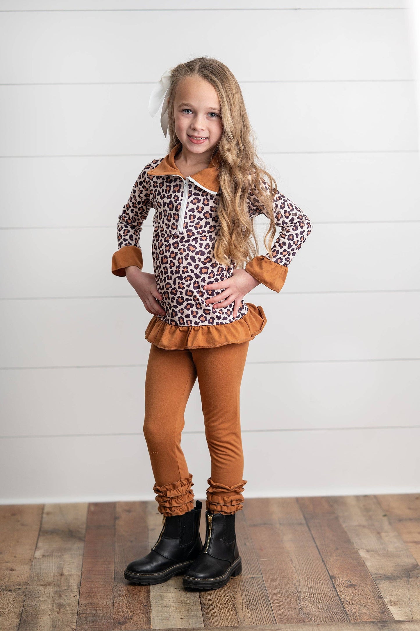 Rust & Leopard Ruffle Zip Up Carmel Set