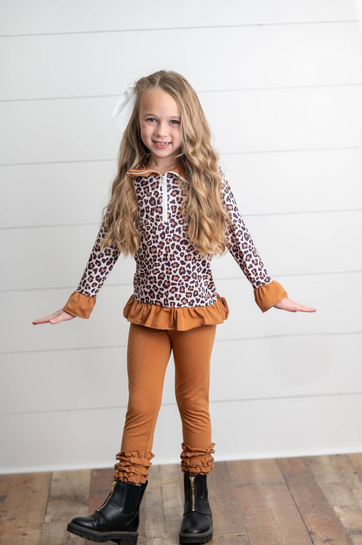 Rust & Leopard Ruffle Zip Up Carmel Set
