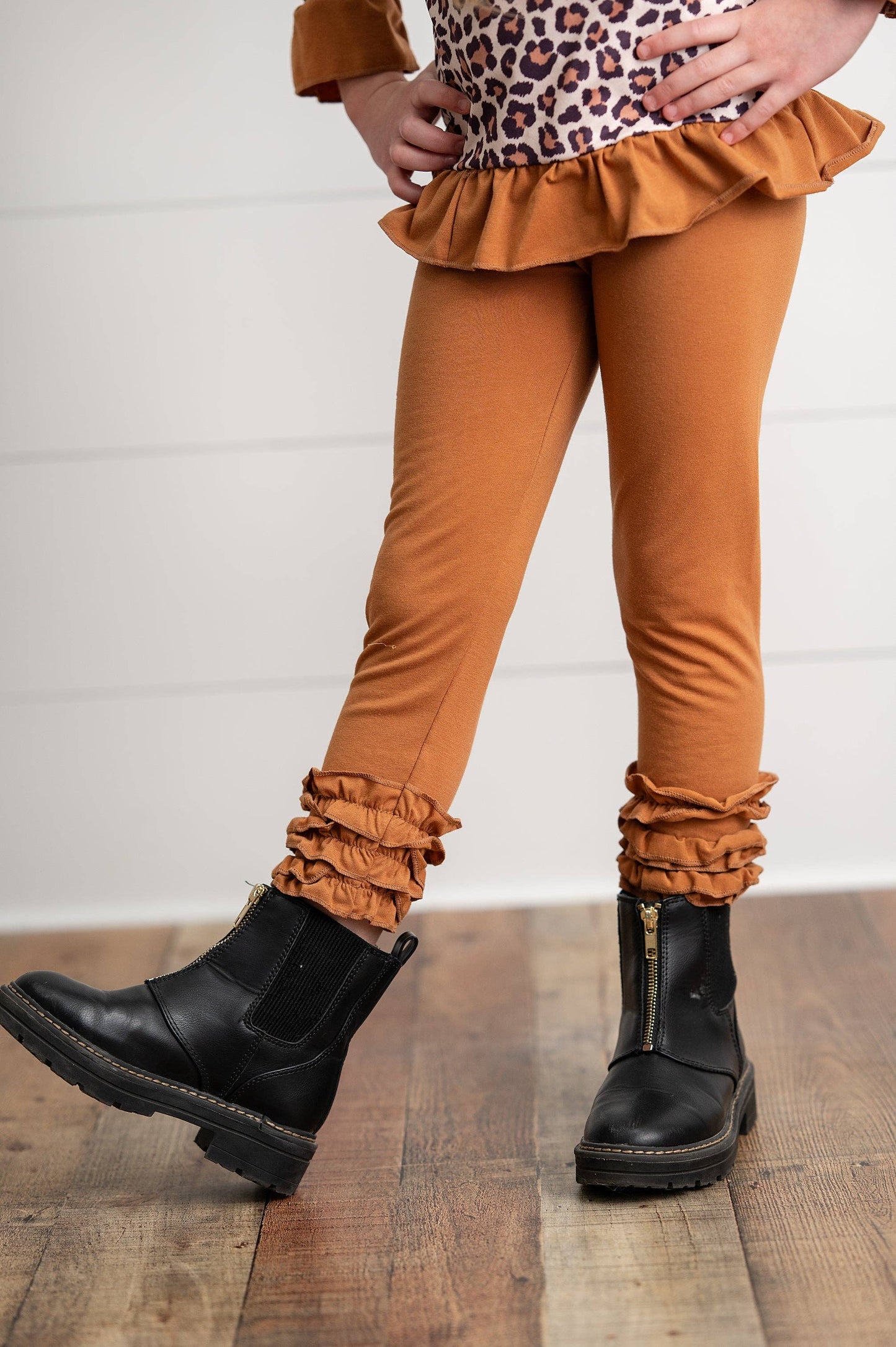 Rust & Leopard Ruffle Zip Up Carmel Set