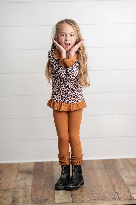 Rust & Leopard Ruffle Zip Up Carmel  Set